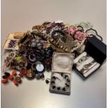 A large collection of costume jewellery including a lady's watch and bracelet complete with box, a