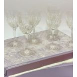 A set of six boxed unused Edinburgh Crystal red wine glasses complete with presentation box (19 x