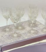 A set of six boxed unused Edinburgh Crystal red wine glasses complete with presentation box (19 x