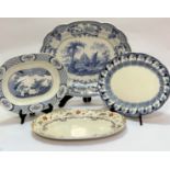 A Victorian scalloped ashet by T &BJ, Toon of Shere Shahh, with blue and white transfer print