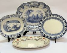 A Victorian scalloped ashet by T &BJ, Toon of Shere Shahh, with blue and white transfer print