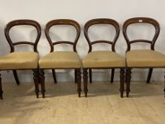 A Set of four Victorian mahogany balloon back dining chairs, H89cm, W50cm, D560cm