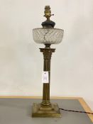A 19th century gilt brass Corinthian column table light, converted from an oil lamp, H58cm