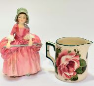 A Wemyss Ware miniature pottery jug decorated with tea rose design and impressed mark verso,