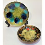 A Gagnmon of Quebec copper enamelled dish circa 1960 with stylised turquoise and lapis blue
