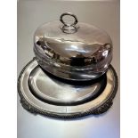 An Epns oval meat dish cover and stand with gadroon and leaf border, (25cm x 46cm x 45cm) with crest