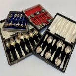 A cased set of six bean handled Epns coffee spoons (9.5), a set of six Epns cased coffee spoons with