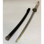 Japanese Samuri sword, faux ivory handle in the form of a dragon, cast metal tang, plain black and