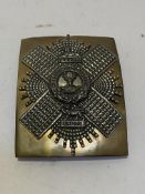 Gordon Highlanders cross belt plate, 20thc. cast badge on brass plate