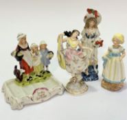 A Yardley English lavender china soap dish with figure of farmer and her children to rear, raised on