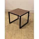 A modern tile top lamp table, the tile top raised on black square section supports, H41cm, 46cm x