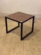 A modern tile top lamp table, the tile top raised on black square section supports, H41cm, 46cm x