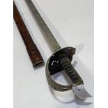 1896 British Officer's pattern sword, steel hilt, sharkskin grip, etched blade, GV cypher, leather