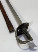 1896 British Officer's pattern sword, steel hilt, sharkskin grip, etched blade, GV cypher, leather