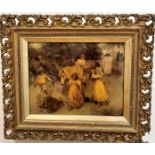A Victorian crystoleum depicting a group of five children with Shetland pony and dog, after Arthur J