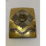 Royal Scots. Cross belt plate, cast fittings on brass belt, plate 20thc.