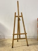 A large artists 'A' frame light beech easel, H182cm