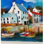 Anna Fisher, Harbour Houses Crail, limited edition print, 58/100, signed in pencil bottom right, oak
