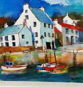 Anna Fisher, Harbour Houses Crail, limited edition print, 58/100, signed in pencil bottom right, oak