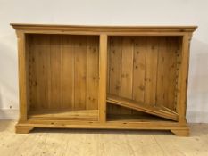 A late 20th century pine open bookcase fitted with four adjustable shelves, H110cm, W180cm, D35cm