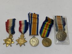 WWI medals, 1915 Star BWM, Victory medal (s/36272 TPr W.M. HOPKIN. 2nd RIFLE BRIGADE) renamed.