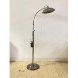 A Vintage Art Deco style silvered reading light, telescopic and angle adjustable, H180cm