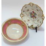 A 19thc Wedgwood & Co china miniature basin with oval cabbage rose decorated panels enclosed