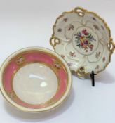 A 19thc Wedgwood & Co china miniature basin with oval cabbage rose decorated panels enclosed