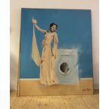 Lisa Taylor (20th century) Lady and Paradise, acrylic on board 184cm x 154cm