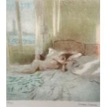 Belman Dunstan, Nude Figure Reclining on a Bed, print, 129/195, signed in pencil bottom right, oak