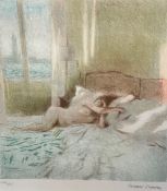 Belman Dunstan, Nude Figure Reclining on a Bed, print, 129/195, signed in pencil bottom right, oak