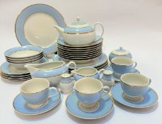 A Doulton china blue and gilt bordered part breakfast set of thirty four pieces, including breakfast