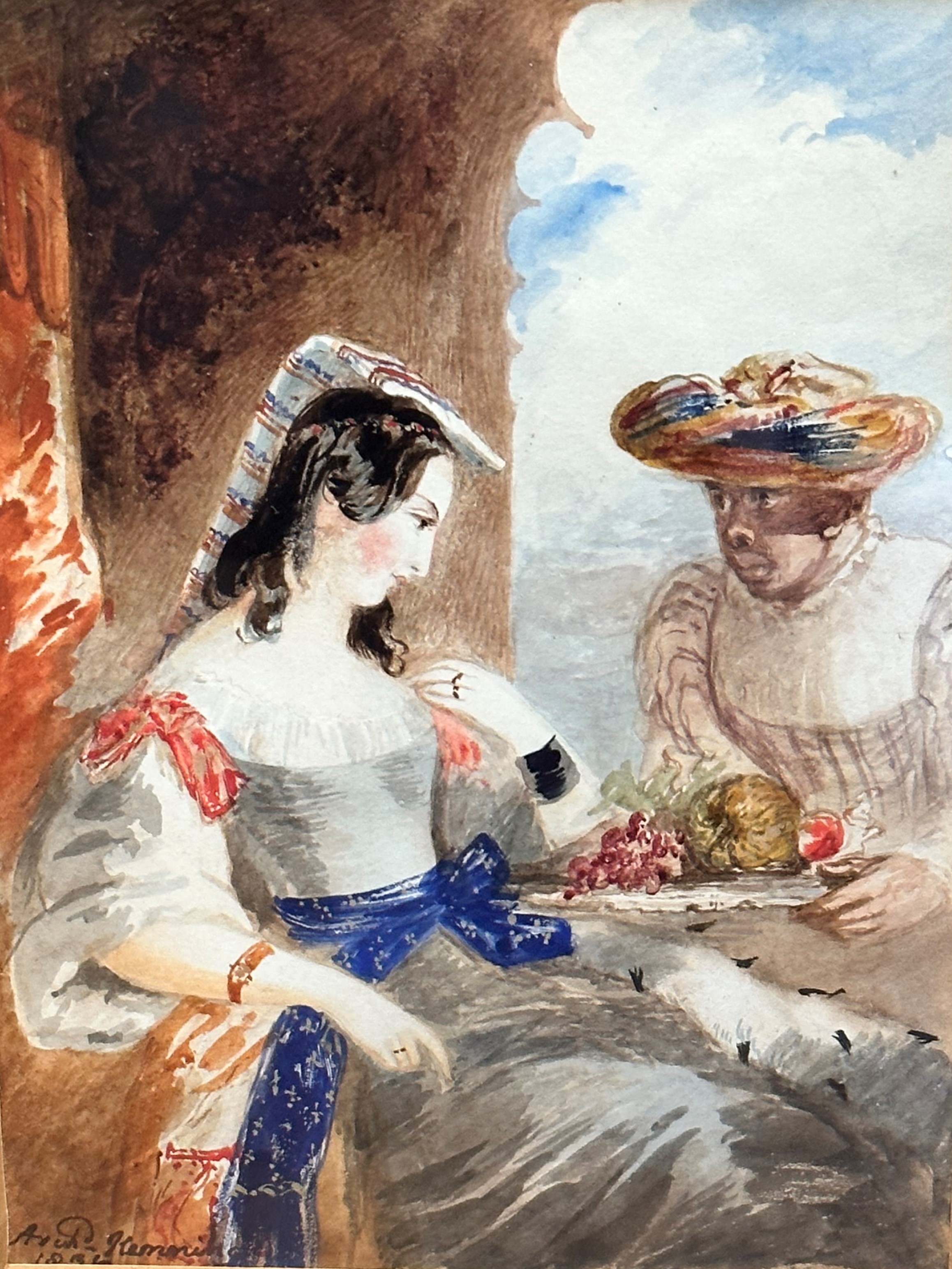 Arhbald Herring, Lady with Serving Attendant Wearing Turban, watercolour, signed bottom left and