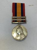 Queens South Africa medal, 2 clasps, NATAL TRANSVAAL. 2358 GNR. D. SMITH. EDIN. COY. R.G.A. (