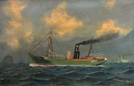 H Owens, "Shamrock G W 1", Fishing Boat off Ailsa Craig, oil on canvas, signed bottom right, dated