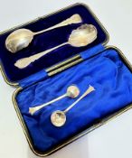 A pair of Victorian Sheffield silver engraved spoons, 1897, complete with original fitted case and a