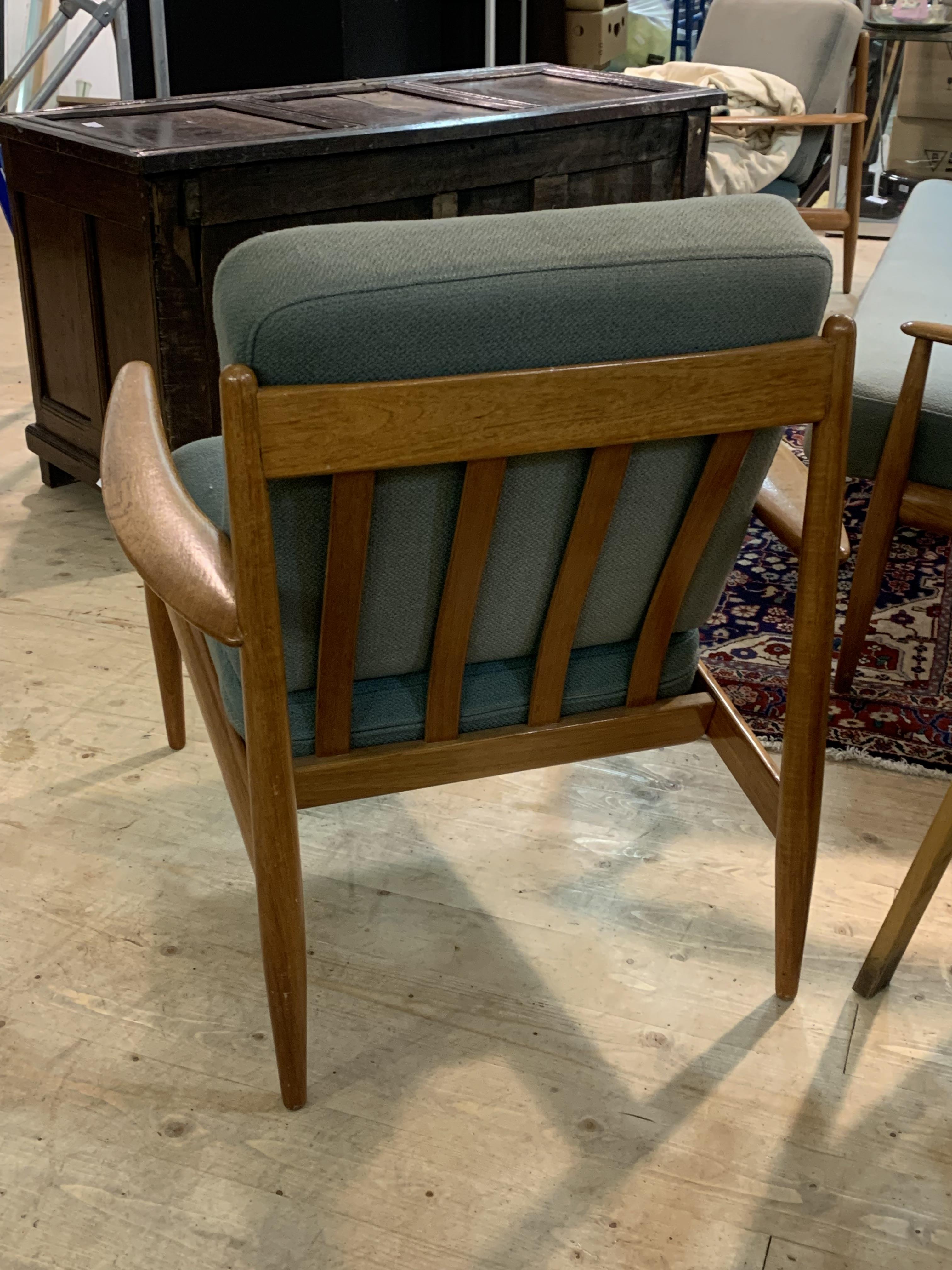 Grete Jalk for France & Son, A pair of Danish teak framed lounge chairs, with swept open arms - Image 9 of 9