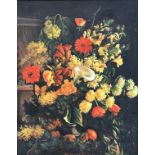 Unknown artist, Still Life with Chrysanthemum's, Roses and Tulips, oil on canvas, gilt composition
