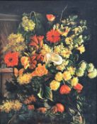 Unknown artist, Still Life with Chrysanthemum's, Roses and Tulips, oil on canvas, gilt composition