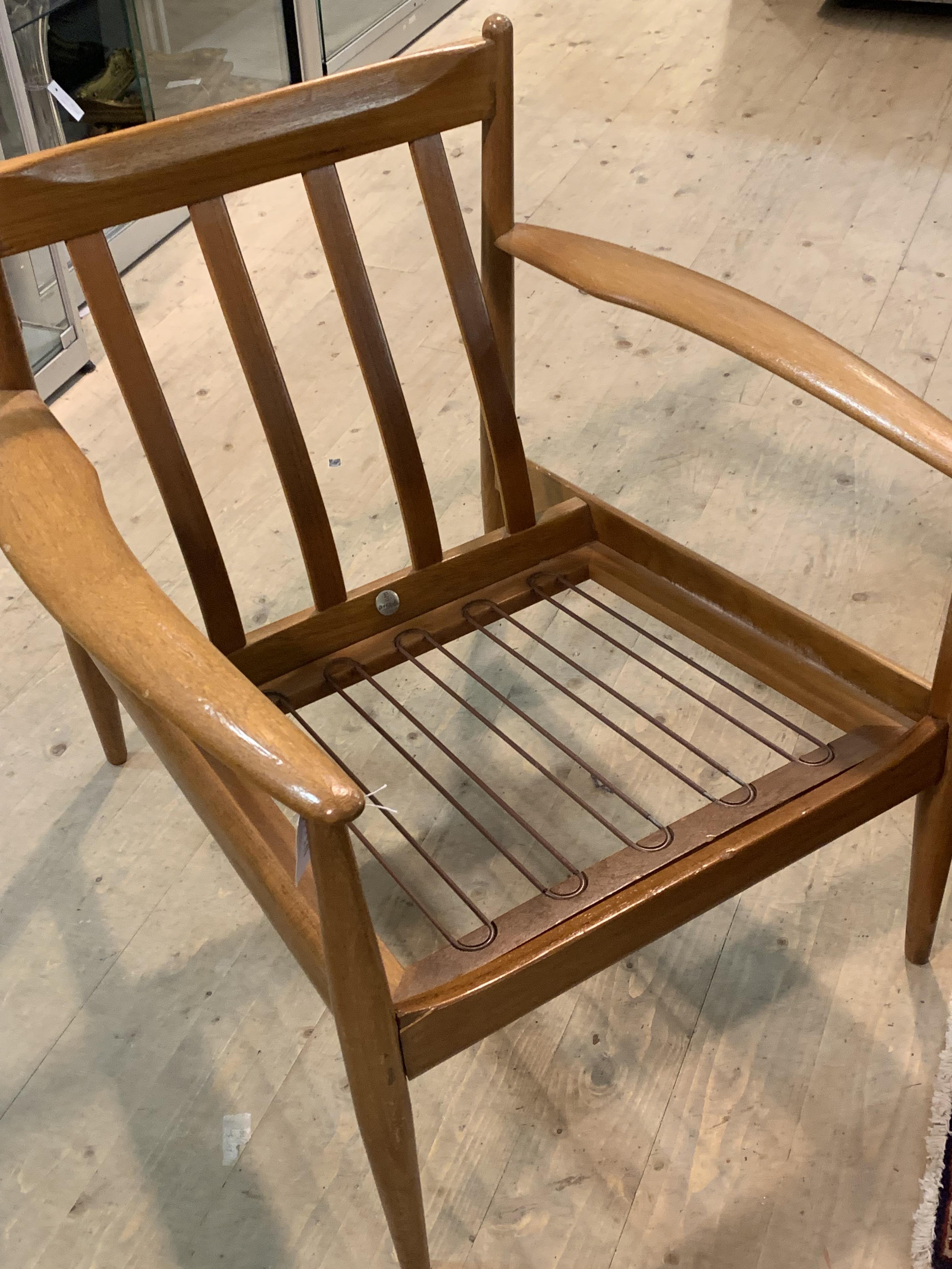 Grete Jalk for France & Son, A pair of Danish teak framed lounge chairs, with swept open arms - Image 6 of 9