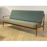 Grete Jalk for France & Son, A Danish mid century teak model 118 settee, with swept open arms