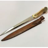 A Pat Marshall of Sheffield handmade stags horn handled dagger complete with leather scabbard, (44 x