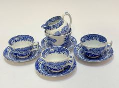 A Spode Italian blue and white transfer printed morning tea set including three cups, four