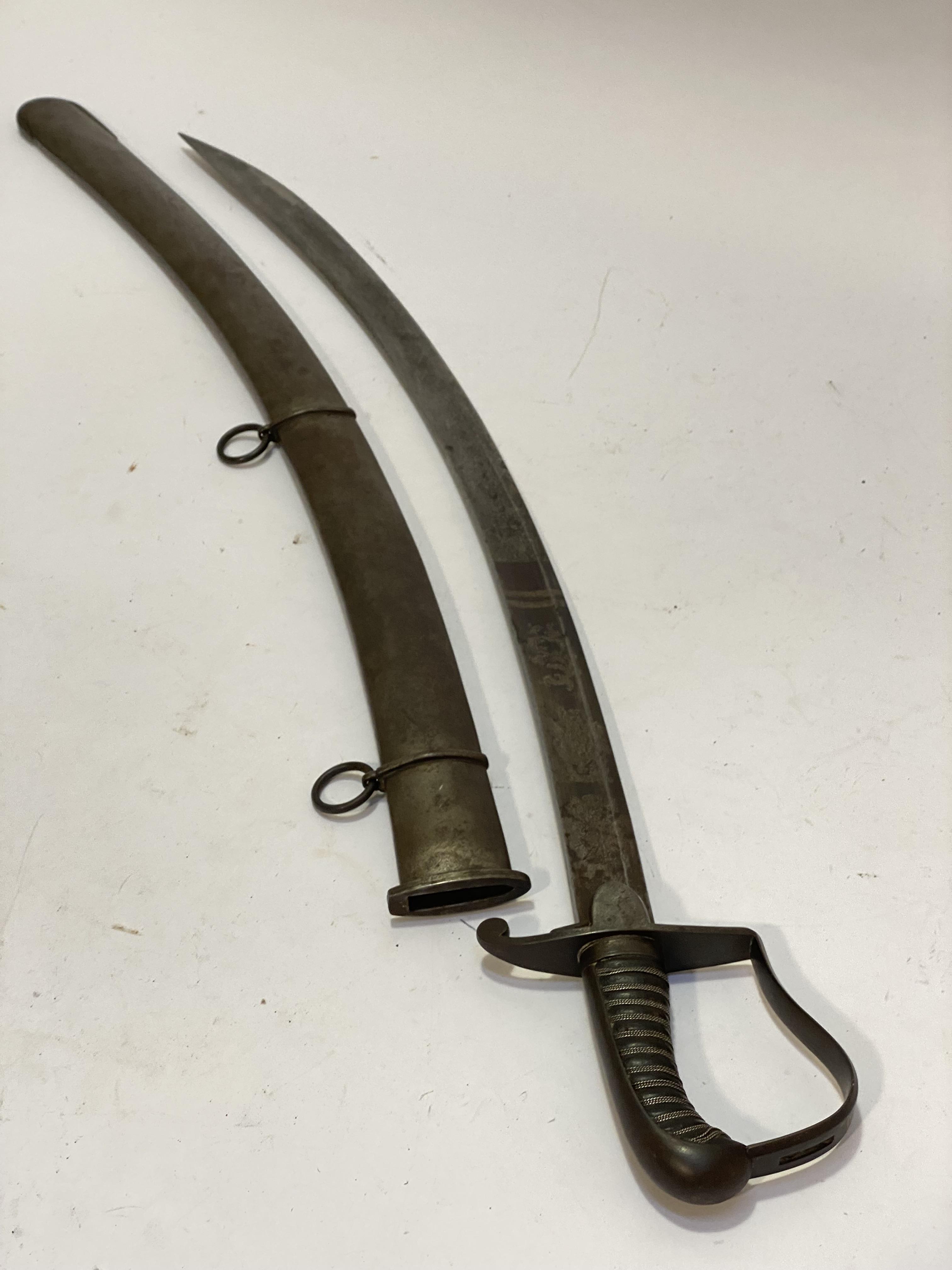 1796 Officer's Cavalry sabre. Steel guard, wirebound leather grip, curved steel blade, GR - Image 2 of 2