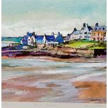 Anna Fisher, Elie Beach, limited edition print 22/100, oak glazed frame, (25 x 25)
