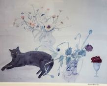 Dame Elizabeth Blackadder DBE, RA, RSA (1931 - 2021) Still Life with Black Cat and Poppies,