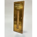 A West Hall Lawn Tennis Club letter box opening, mounted on oak easel style stand, (26.5cm x 9.5cm