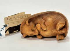 Ian F Hunter, Sleeping Hedgehog, burr elm, complete with paperwork, 1996, (9cm x 16cm x 8cm)