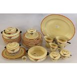 A Royal Doulton Art Deco 'Tango' pattern 58 piece part dinner service, (Hairline crack to milk