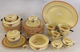 A Royal Doulton Art Deco 'Tango' pattern 58 piece part dinner service, (Hairline crack to milk